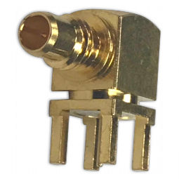 Female SMC series, Right Angel, PCB with Solder Post, PCB through hole, Gold, Teflon, 75 Ohm