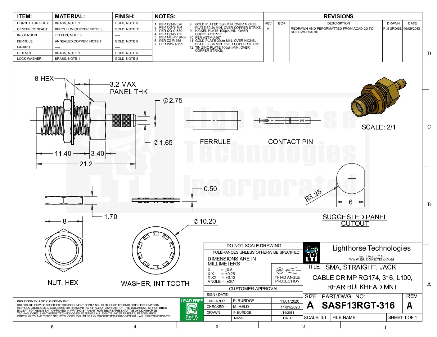 SMA - Straight Jack Crimp Bulkhead RG316 - Image 2