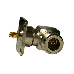 Female N Series, Right Angel, Solder Cup, Panel, Nickel, Teflon