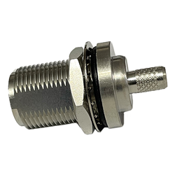 Female N series, Straight, Cable Crimp, Bulkhead Rear Mount ,Nickel, Teflon, 50 Ohm