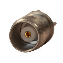 Female TNC Connector, Straight, PCB with Solder Post, PCB through Hole, Medium Profile, Nickel, Teflon, 50 Ohm